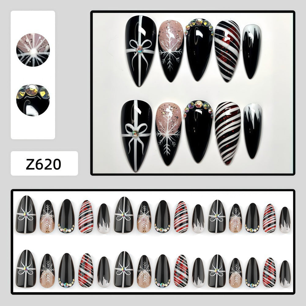Black & Blush Graphic Accents Christmas press-on nail design, style Z620, 30-piece set