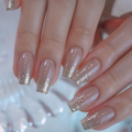 Silver Sparkle French Tips press-on nail design, style Y071