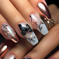 Rose-Gold Look & Butterfly press-on nail design, style Y127