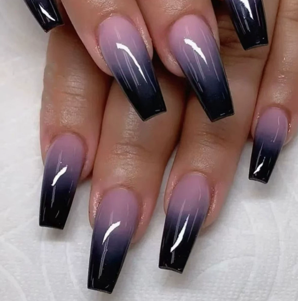 Black Ombre press-on nail design, style Y137