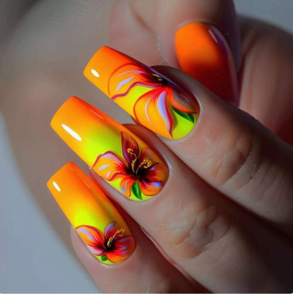Sunset Floral press-on nail design, style Y355
