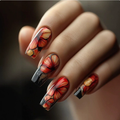 Orange Butterfly press-on nail design, style Y357