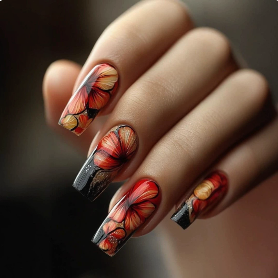 Orange Butterfly press-on nail design, style Y357