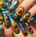 Sunflower Mosaic press-on nail design, style Y391