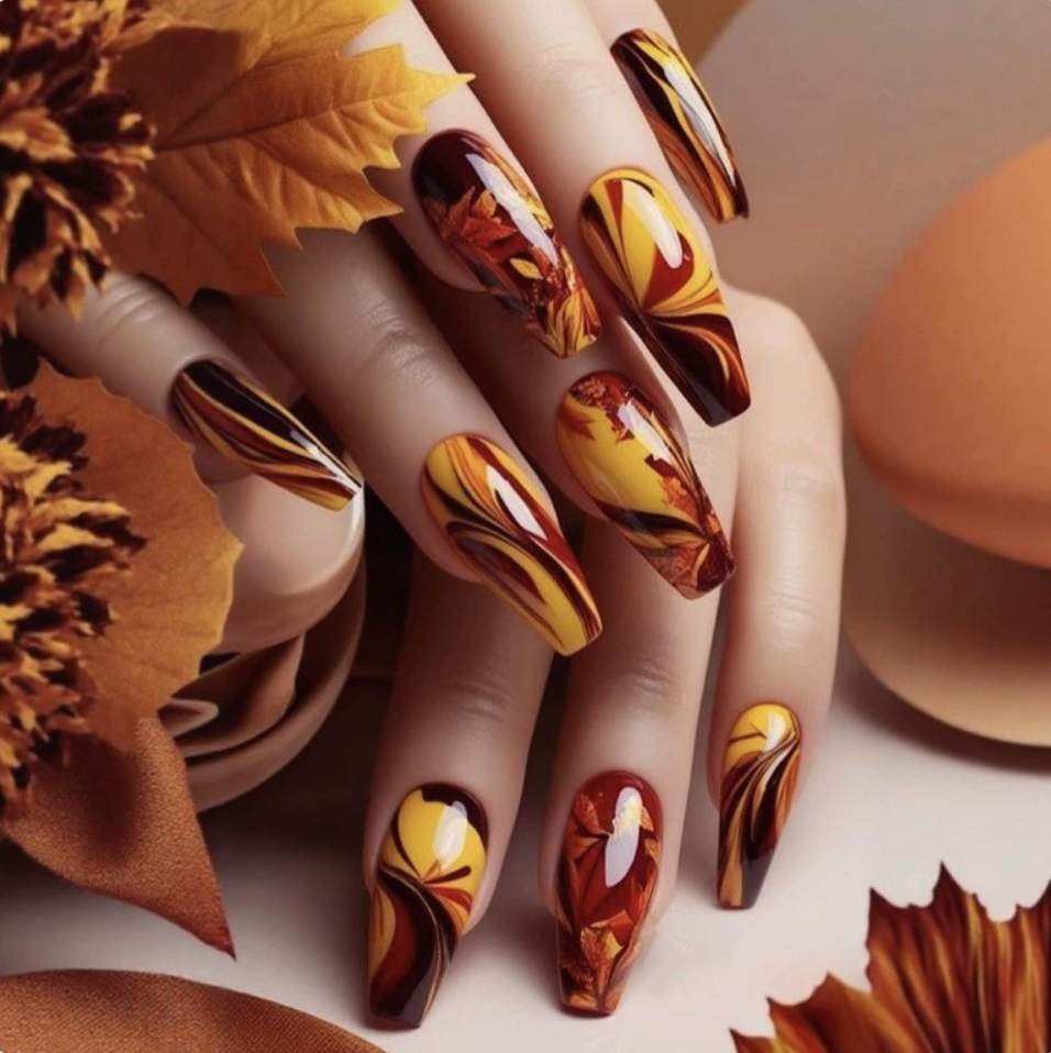 Autumn Swirl press-on nail design, style Y399