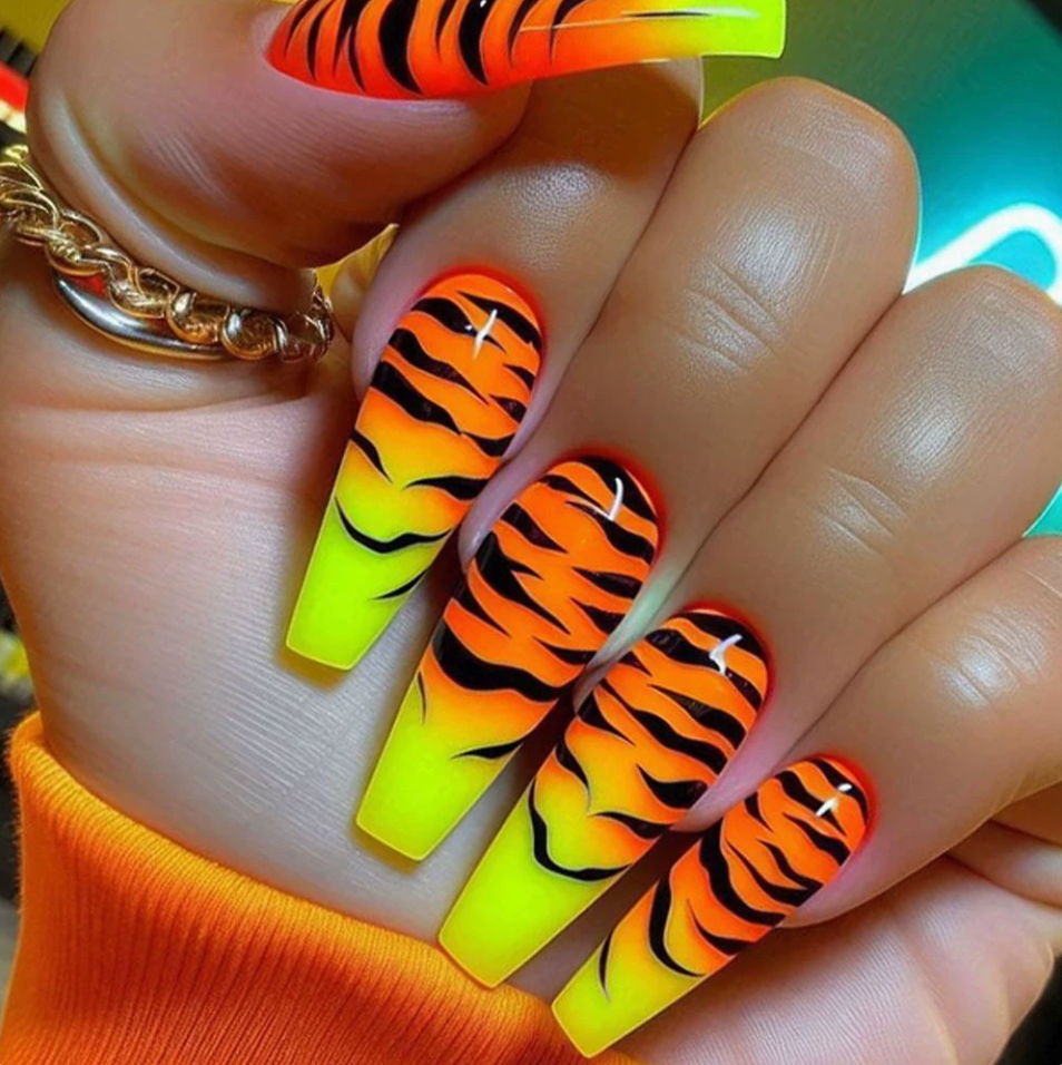Neon Tiger press-on nail design, style Y420