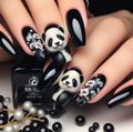 Black & White Panda press-on nail design, style Y492