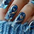 Blue Heart Swirl press-on nail design, style Y713
