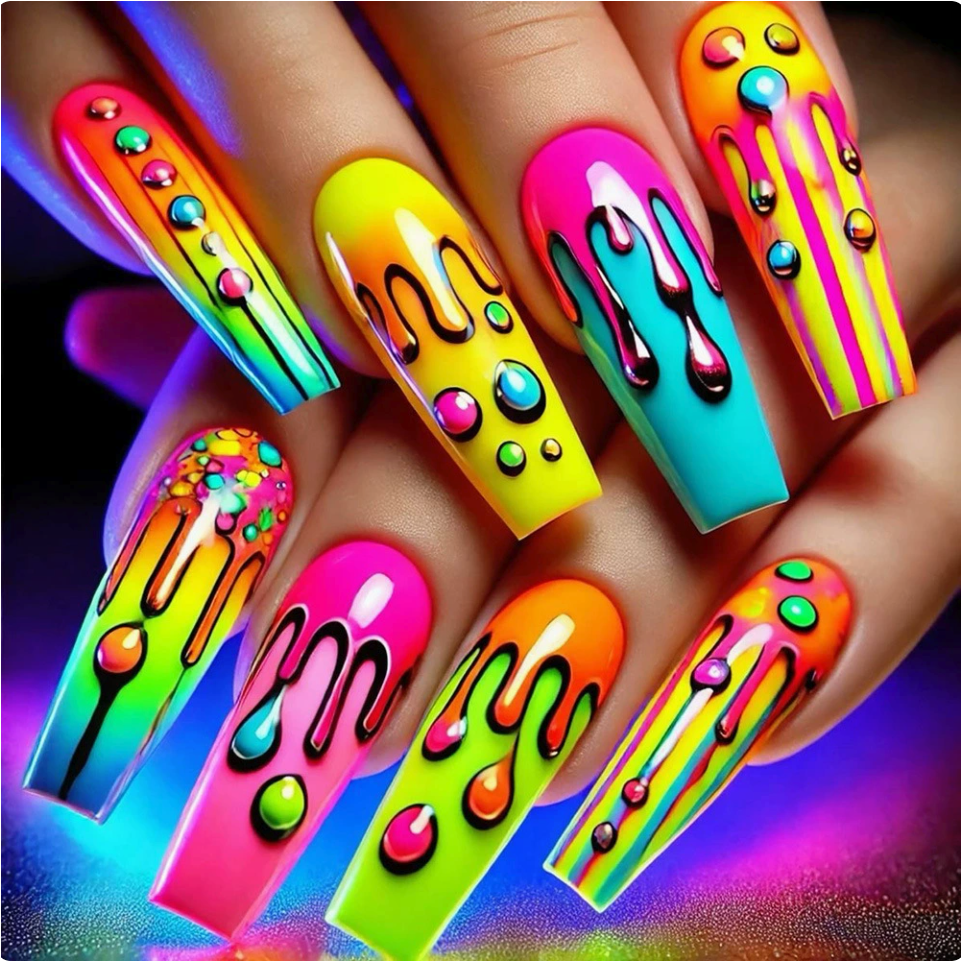 Rainbow Drip press-on nail design, style Y791