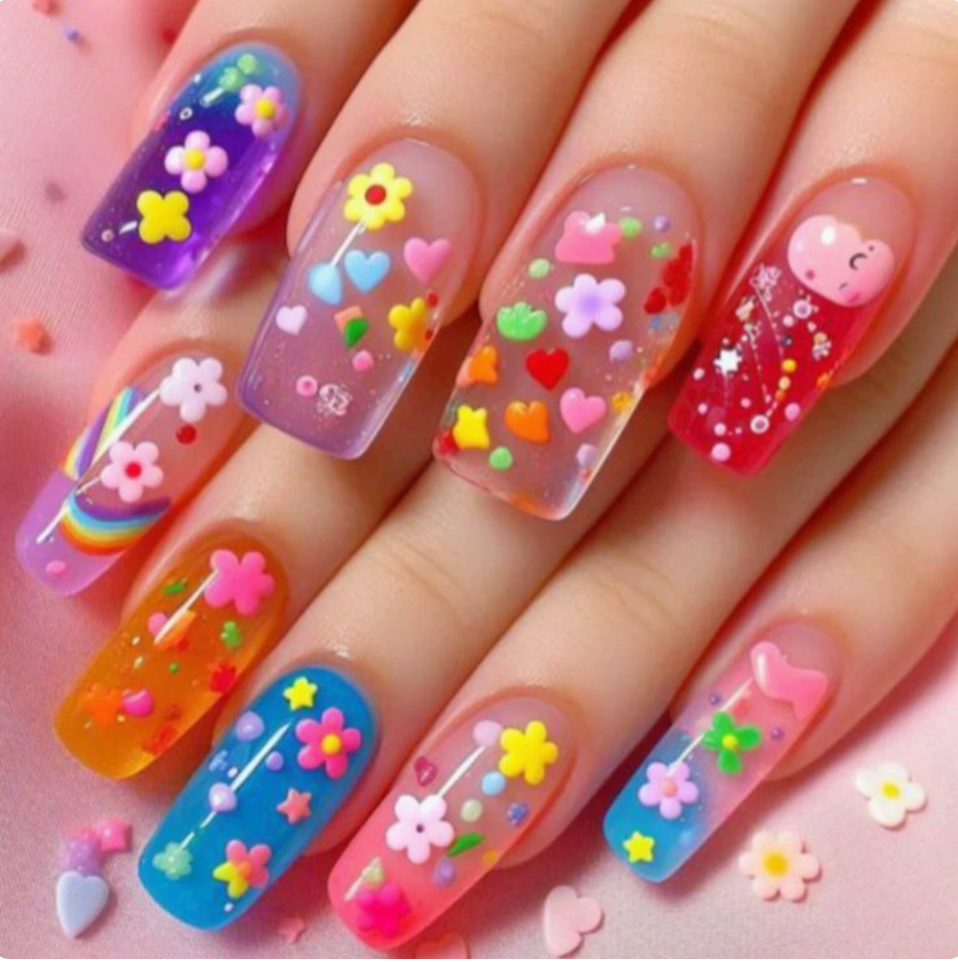 Candy Flower Mix press-on nail design, style Y799
