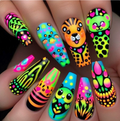 Neon Animal Mix press-on nail design, style Y813
