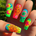 Neon Sun & Moon press-on nail design, style Y815