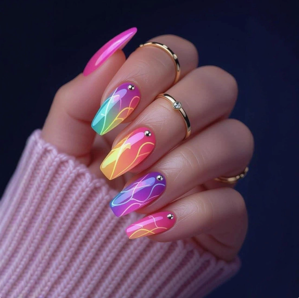 Pastel Swirl press-on nail design, style Z240