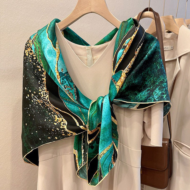 Emerald Abstract printed mulberry silk square scarf, 105 by 105 cm