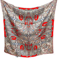 Red Paisley Medallion printed mulberry silk square scarf, 105 by 105 cm