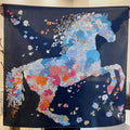 Navy Floral Horse printed mulberry silk square scarf, 105 by 105 cm