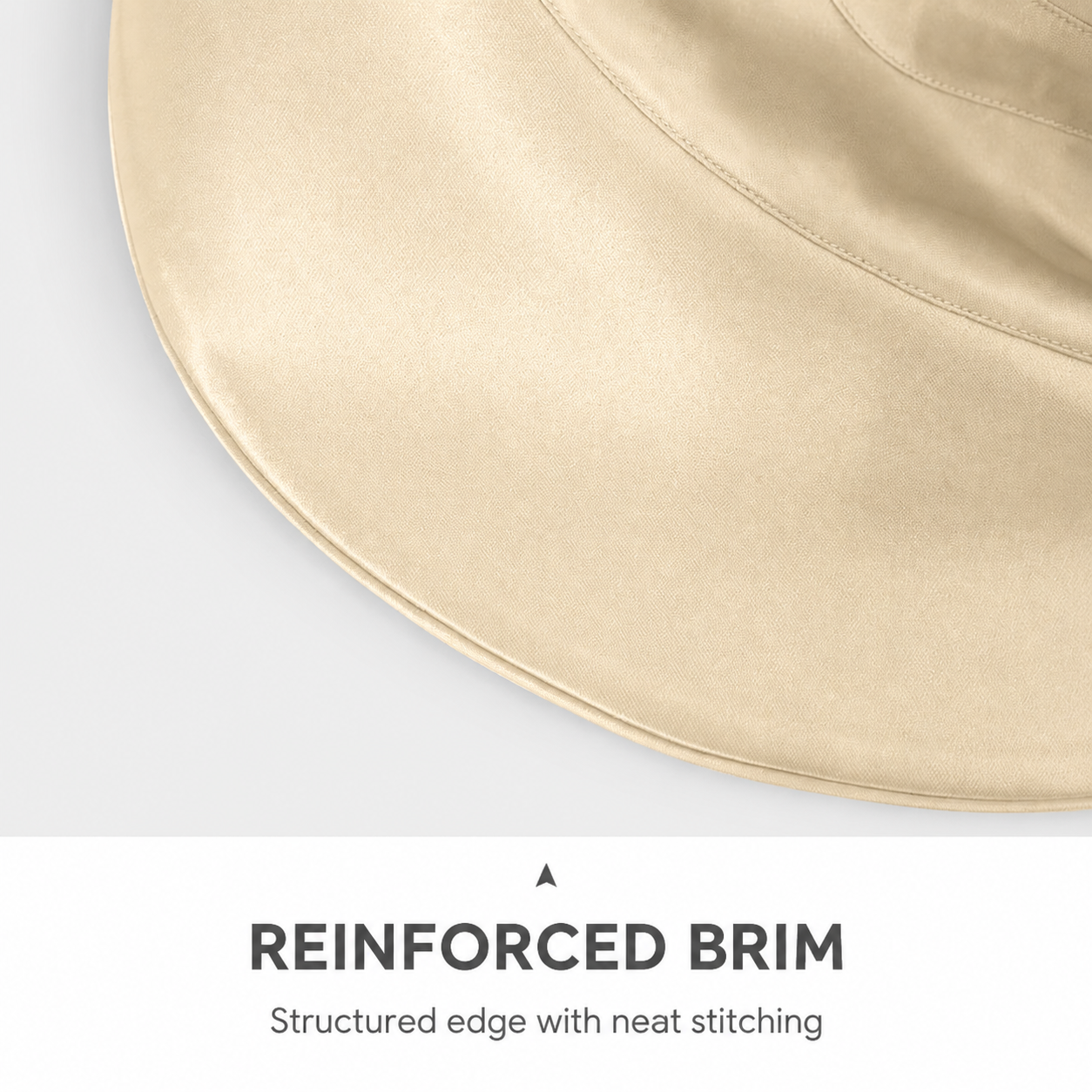 Close view of reinforced silk hat brim