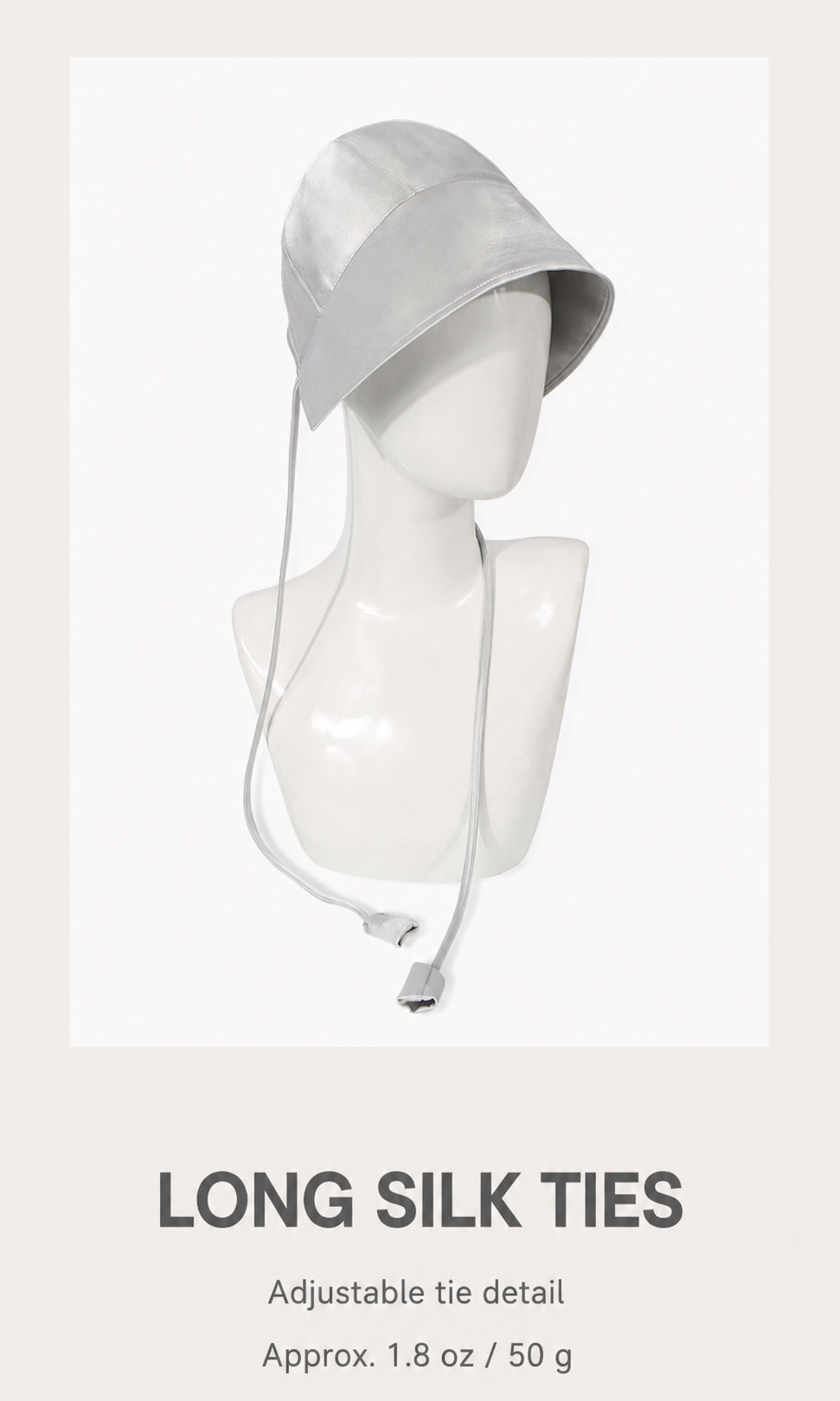 Water gray silk long-tie wide-brim hat side view