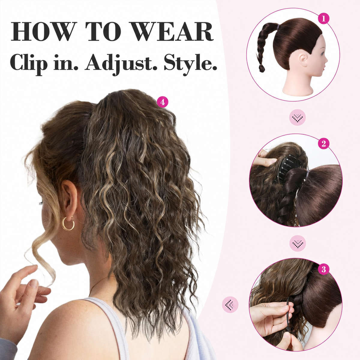 How to attach and adjust the claw-clip ponytail