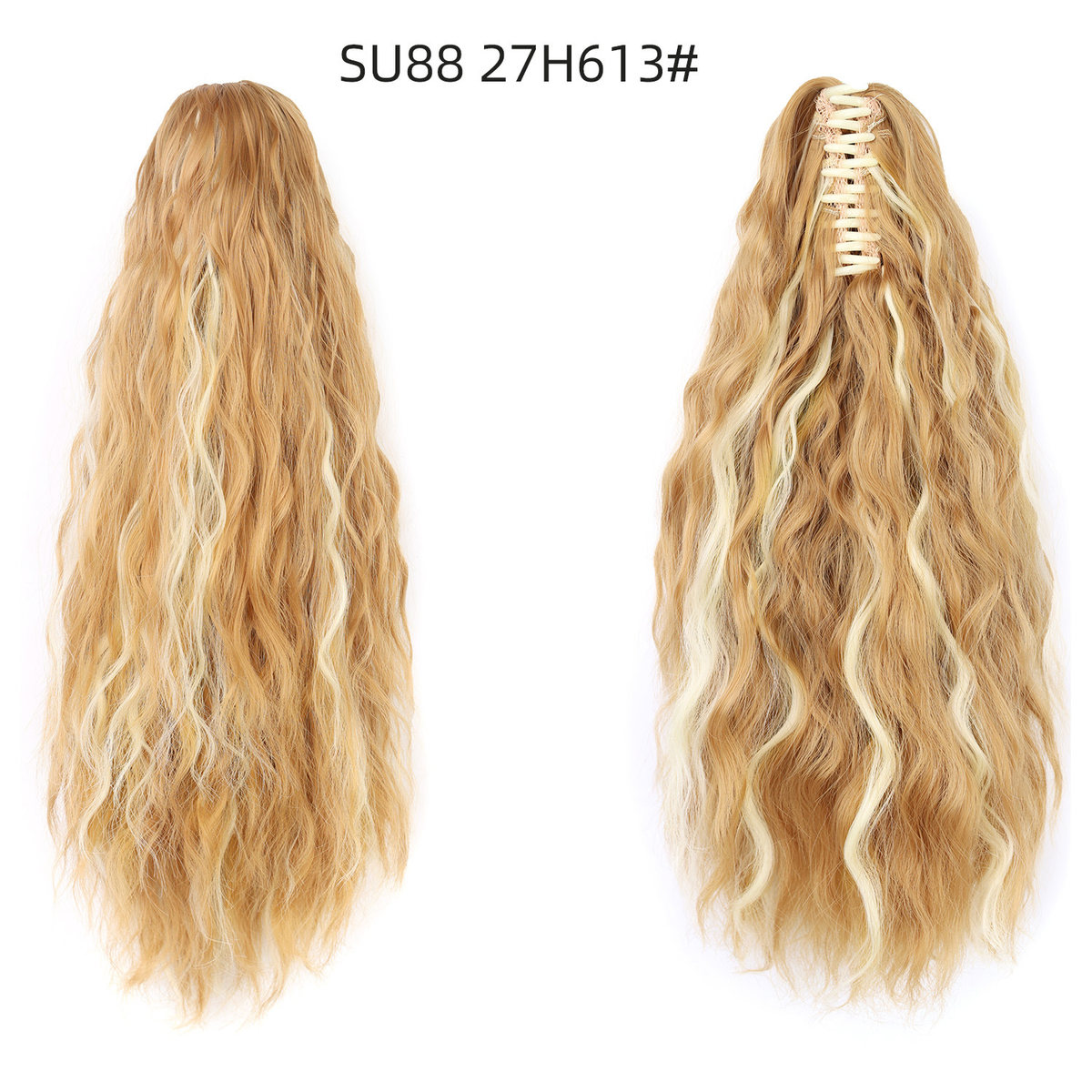 27H613 honey blonde and light blonde blend ponytail, front and back