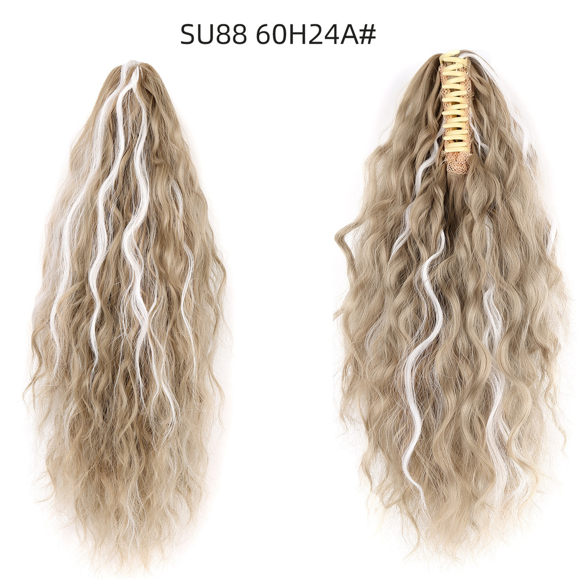 60H24A ash blonde blend ponytail, front and back