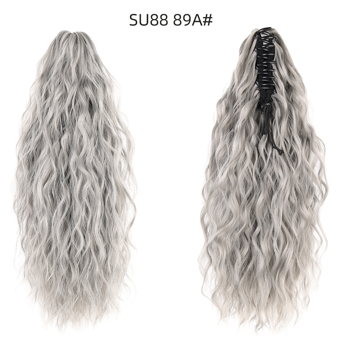 89A silver gray blend ponytail, front and back