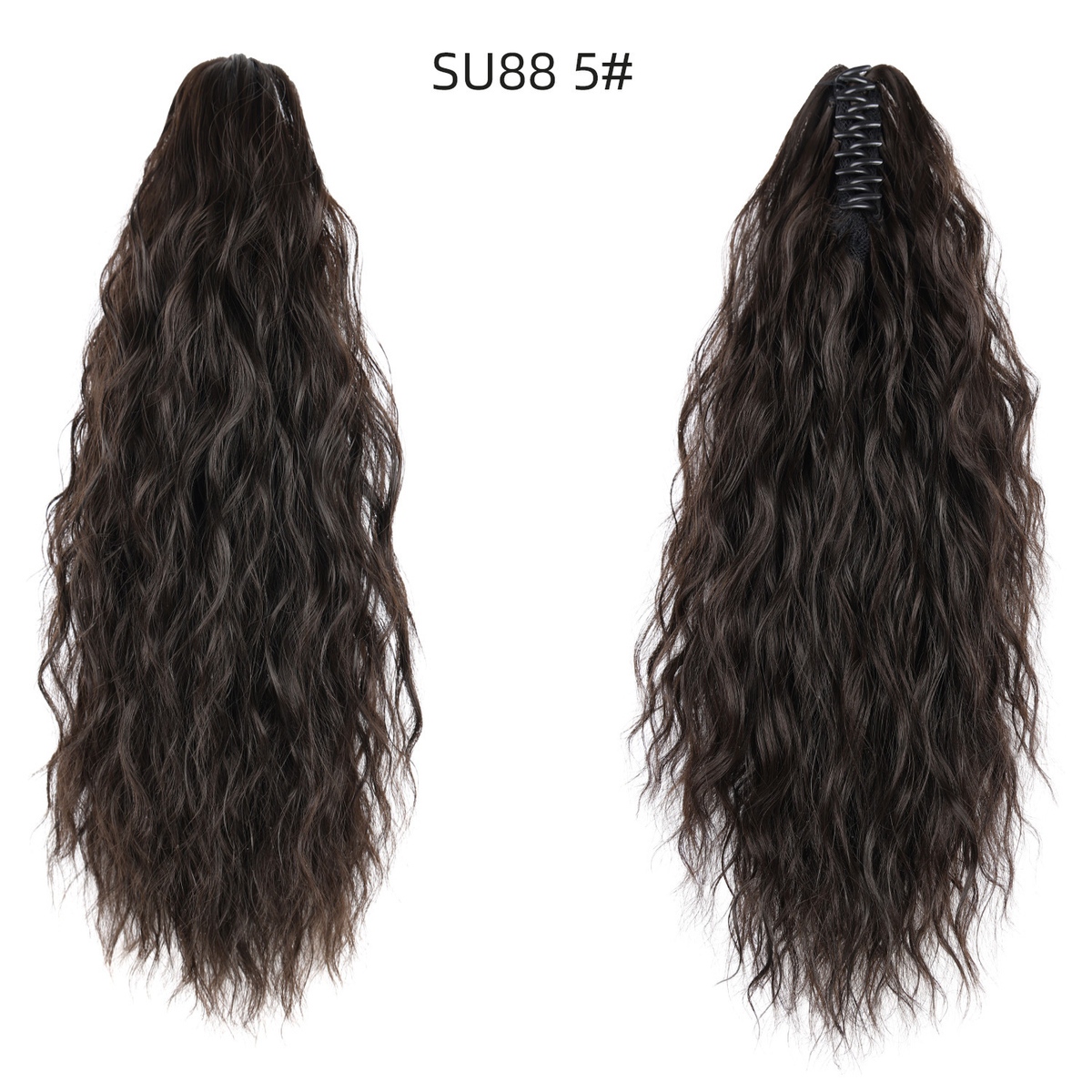 5 dark brown ponytail, front and back