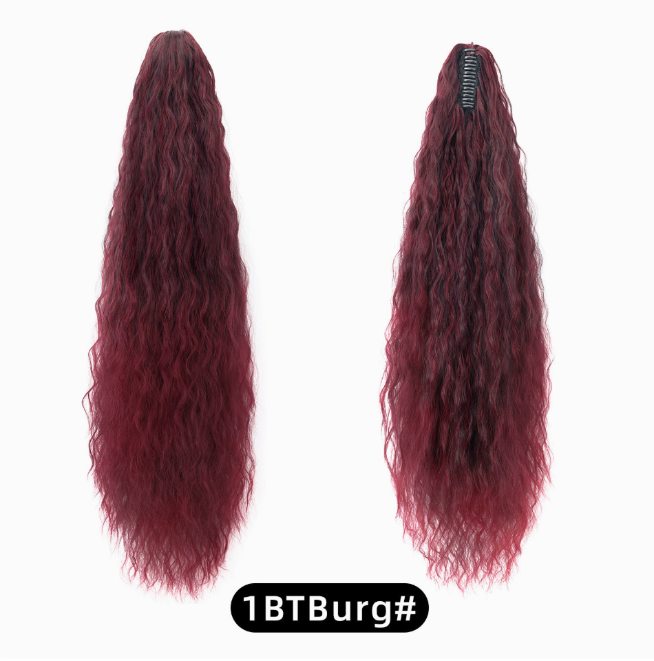 Black to Burgundy Ombre (1BTBURG) synthetic claw-clip ponytail extension, front and back views, 30-inch 220 g version