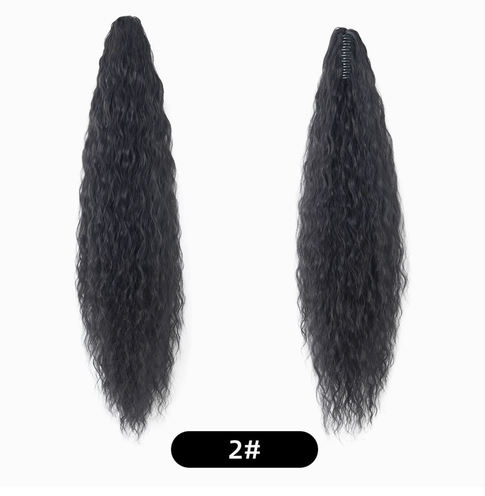 Black Brown (2) synthetic claw-clip ponytail extension, front and back views, 30-inch 220 g version
