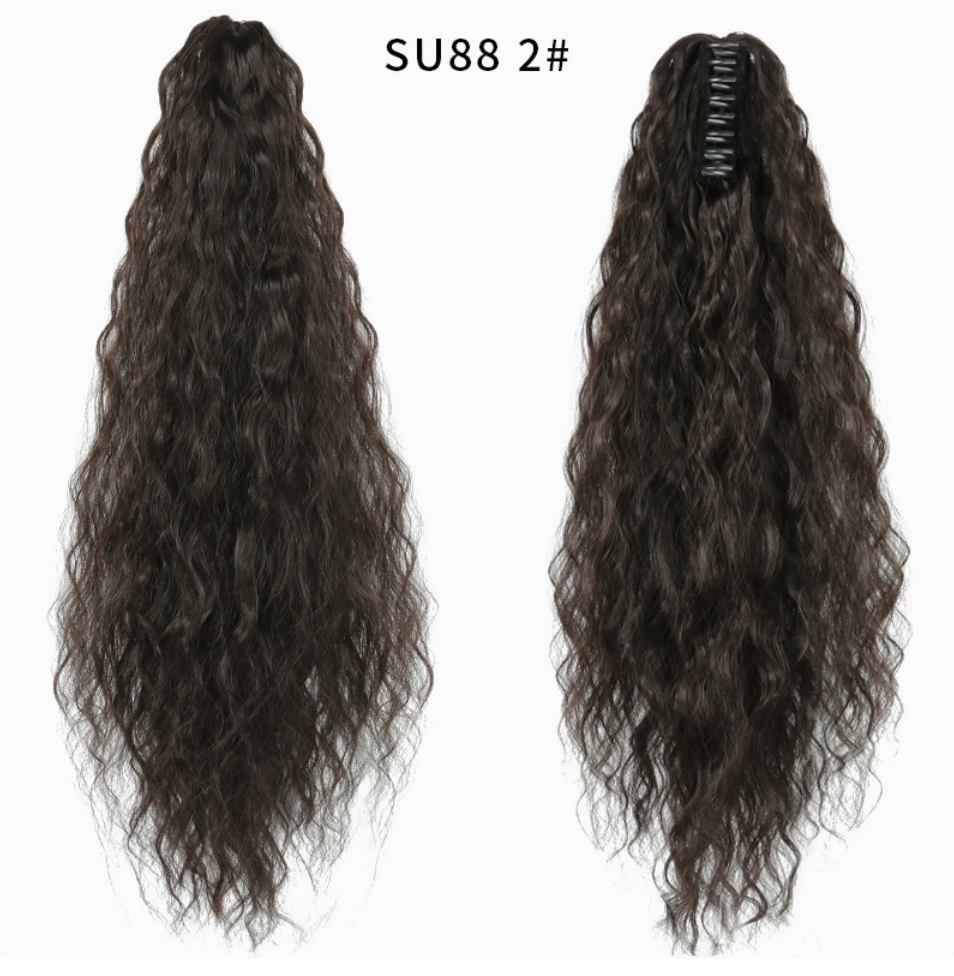 Black Brown (2) synthetic claw-clip ponytail extension, front and back views
