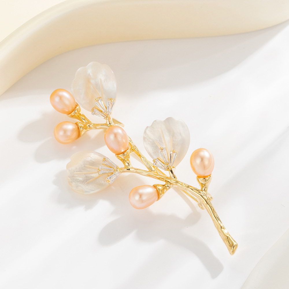 Mother of Pearl Branch Brooch Pin – Pearl Flower Branch Pin in 5 Colors