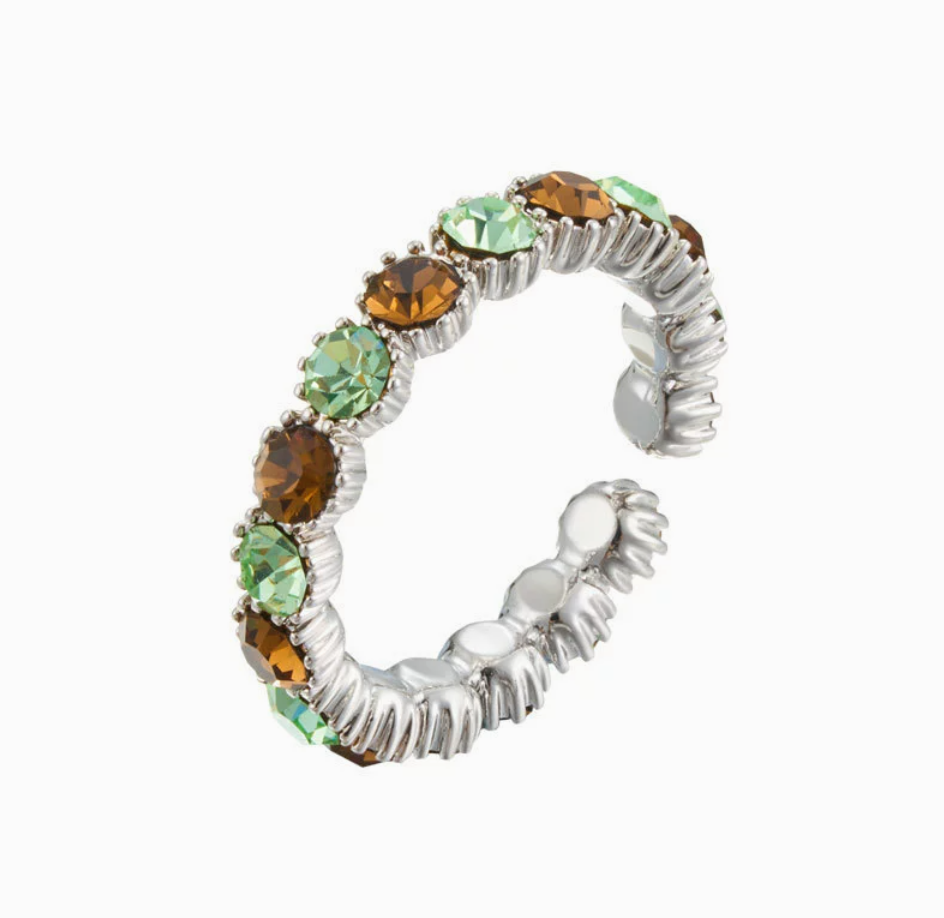 Green Amber Zirconia Open Ring – Colorful Crystal Band Ring, Silver