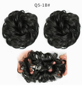 Q5 curly synthetic bun scrunchie, color 1B; multiple views of one hairpiece. One piece per order.
