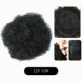 Q9 synthetic afro puff drawstring hair bun, color 1B. Supplier product and attachment views. One hair bun per order.