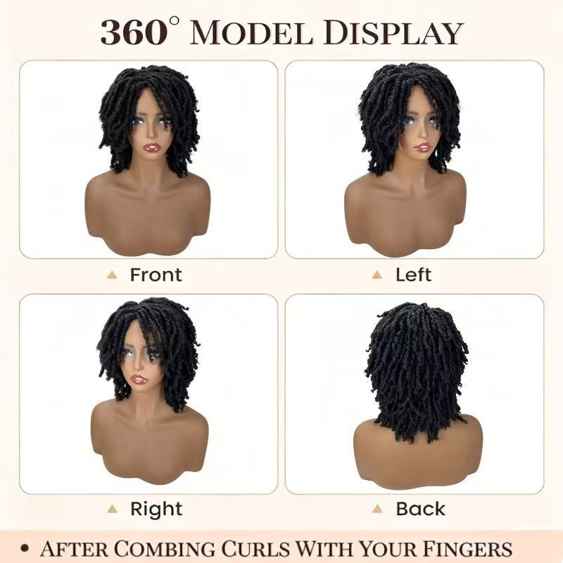 Front, side and back mannequin views of the 1B black faux locs wig