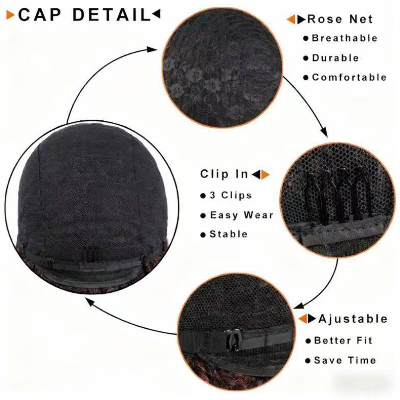 Rose mesh cap construction with three internal comb clips and adjustable straps