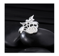 Silver-tone openwork rose ring with textured spiral petals and leaf details