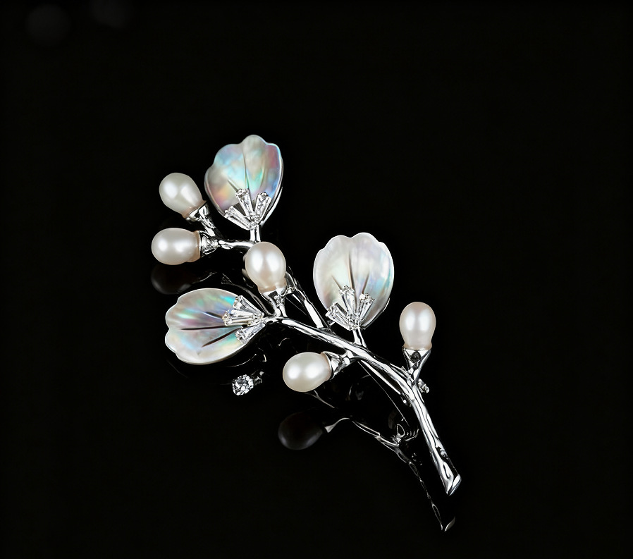 Mother of Pearl Branch Brooch Pin – Pearl Flower Branch Pin in 5 Colors