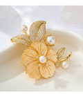 Mother of Pearl Flower Brooch Pin with Freshwater Pearls – Gold-Plated Floral Brooch, Wear as Brooch or Pendant