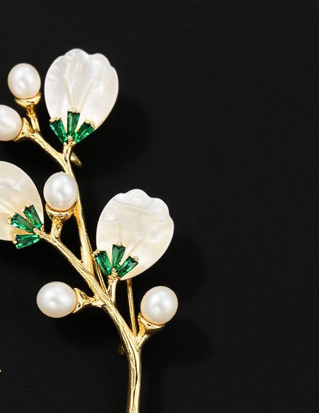 Mother of Pearl Branch Brooch Pin – Pearl Flower Branch Pin in 5 Colors