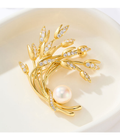 Wheat Ear Brooch Pin with Freshwater Pearl – Crystal Wheat Brooch, Gold/Silver, Wear as Brooch or Pendant