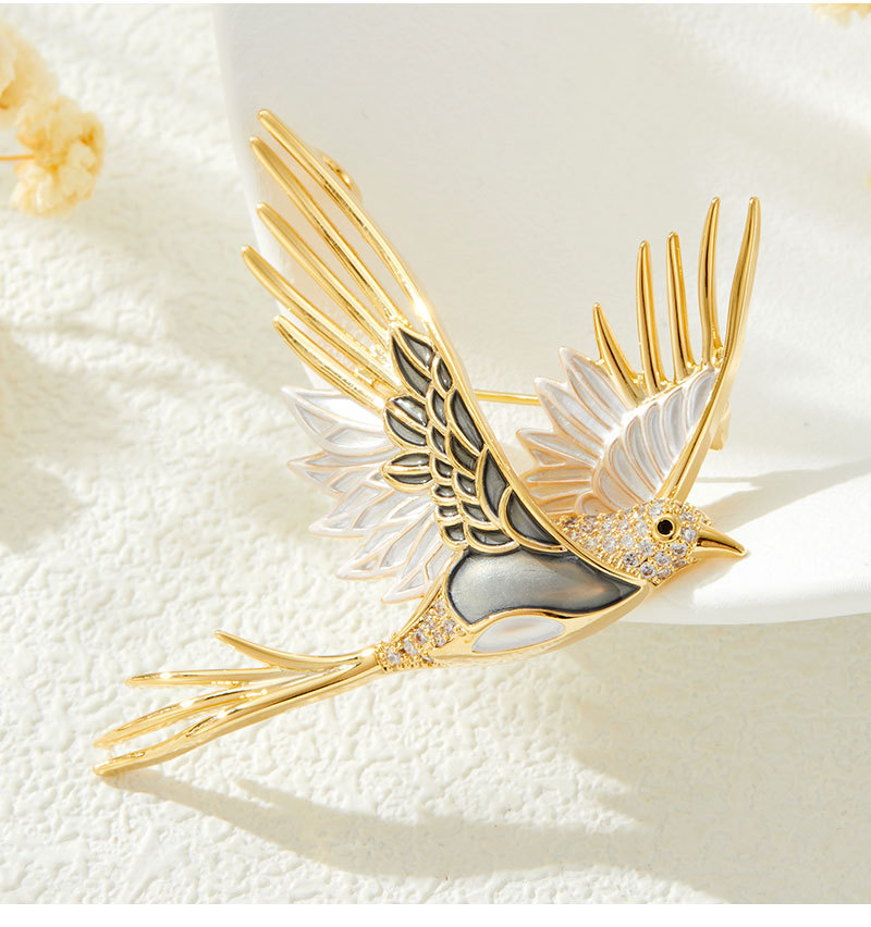 Enamel Flying Bird Brooch Pin – Crystal Swallow Brooch, Vintage-Inspired Bird Pin