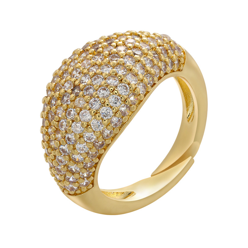 Gold-tone adjustable wide pave ring with clear decorative stones