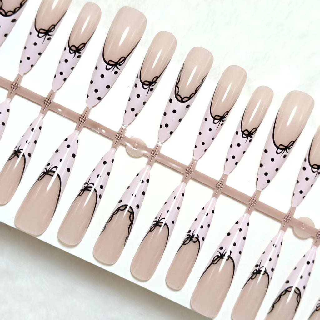 Lace Bow Press-On Nails – Y786, 3 Sizes