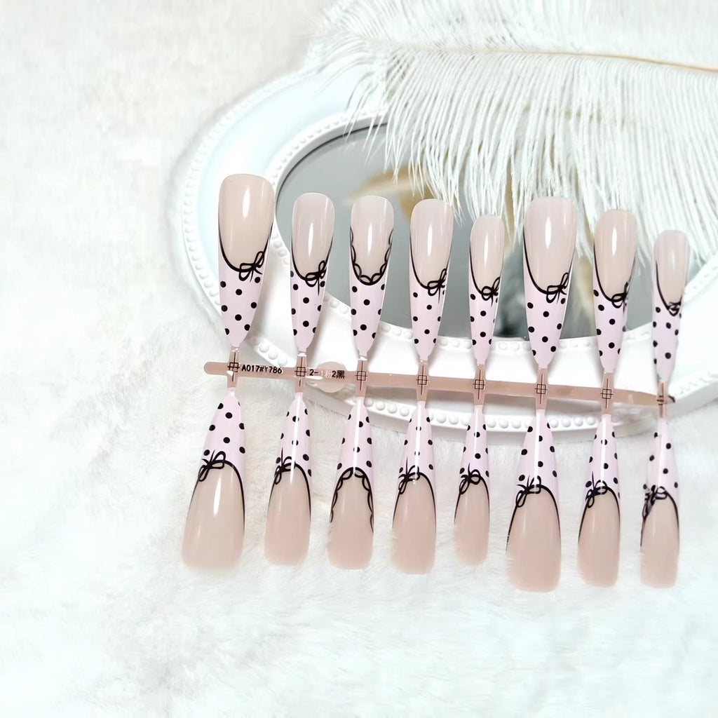 Lace Bow Press-On Nails – Y786, 3 Sizes