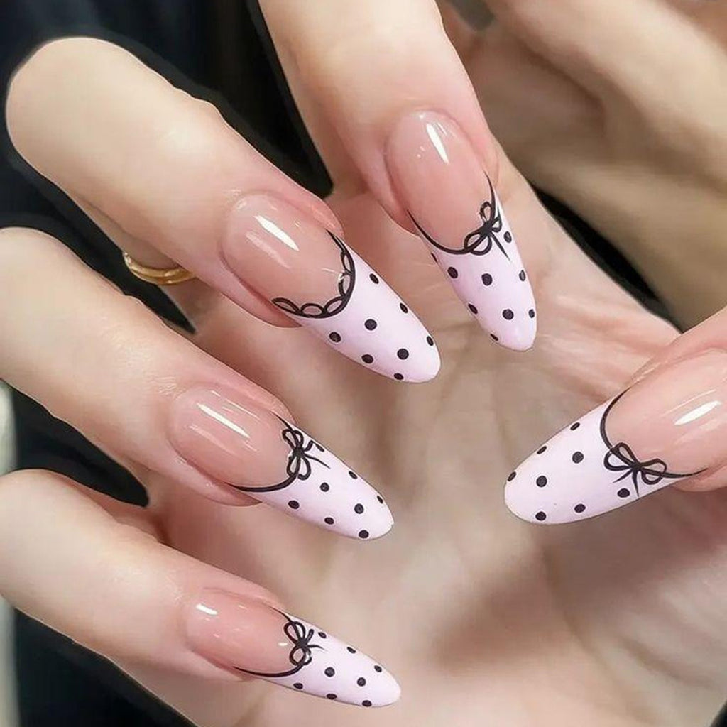 Lace Bow Press-On Nails – Y786, 3 Sizes