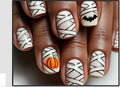 Halloween Press-On Nails – White Mummy, Pumpkin & Bat Designs, 24-Piece Short Set, worn on hand
