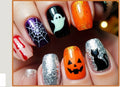 Halloween Press-On Nails – Glitter Ghost, Pumpkin & Black Cat Designs, 24-Piece Short Set, worn on hand