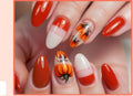 Halloween Press-On Nails – Red Pumpkin Designs, 24-Piece Almond Set, worn on hand