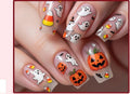 Halloween Press-On Nails – Candy Corn, Ghost & Pumpkin, 24-Piece Long Set, worn on hand